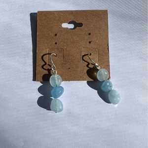 Aquamarine Gemstone Earrings- Handmade- Sterling Silver Plated- NWOT